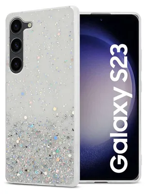 Produktbild von Cadorabo Hülle für Samsung Galaxy S23 in Transparent mit Glitter Schutzhülle aus flexiblem TPU Silikon mit funkelnden Glitter Case Cover Etui Handy Hülle