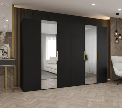 Obrázok produktu pre Šatníková skriňa 300 cm KUBRA - čierna / zlatá