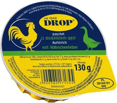 Produktbild von Drop pasztet gesi Brotaufstrich mit Hähnchenleber und Gans 130g