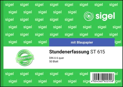 Produktbild von SIGEL ST615 Stundenerfassung, A6 q, mit Blaupapier, 50 Blatt