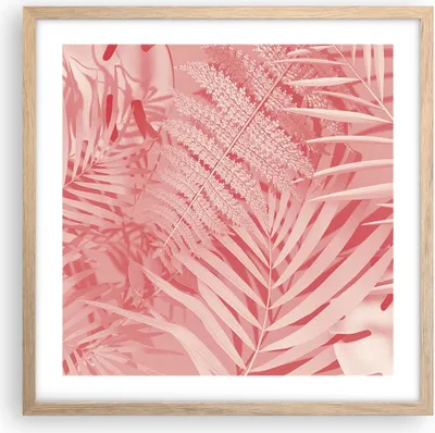 Produktbild von Gerahmtes Poster - Rahmen in heller Eiche - Rosa Blätter Palmen - 50x50 cm - Wand Bild - Wanddeko - Wandbilder - Kunstposter - Wandposter - Bilderrahmen - Bilder - Kunstdruck - P2NAC50x50-4745