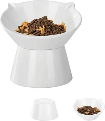 Image de Gamelle surélevée pour chats, inclinable à 15°, blanche, pour chats et chiens