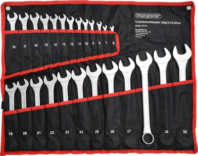 Produktbild von MONZANA® Schraubenschlüssel Satz CrV-Stahl Rolltasche 25tlg. 6-32mm Werkstatt Maulschlüssel Ringschlüssel Set Werkzeug