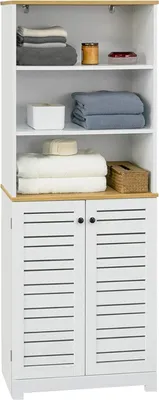 Produktbild von Badezimmerschrank mit 3 Ablagen und 2 Türen, 60x30x160cm, weiß
