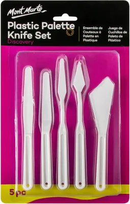 Produktbild von Mont Marte Malerspachtel Set – 5 Malmesser aus stabilem Kunststoff, verschiedene Formen für Struktur, Acryl-, Öl- & Gouachemalerei