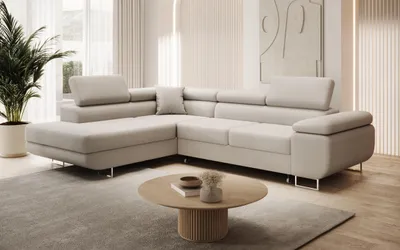 Produktbild von Modernes Ecksofa ASTON mit Schlaffunktion & Bettkasten, Ausziehbare Wohnlandschaft in L-Form, Stauraum, Schlafsofa, Links