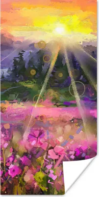 Produktbild von MuchoWow® Poster Gemälde - Ölfarbe - Blumen - Natur - Sonne 20x40 cm - Plakat - Foto