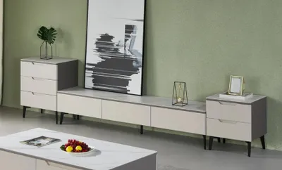 Produktbild von Wohnwand TV Ständer RTV Lowboard Luxus Holz Modern Grau Wohnzimmer