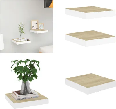 Obrázok produktu pre vidaXL Plávajúce police 2 ks. Dubový vzhľad a biela 23x23,5x3,8 cm MDF - Nástenná polica - Nástenné police - Plávajúca nástenná polica - Plávajúca nástenná polica