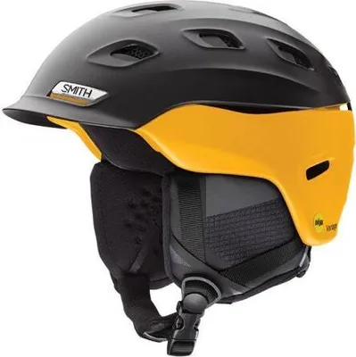 A black and yellow ski helmet.