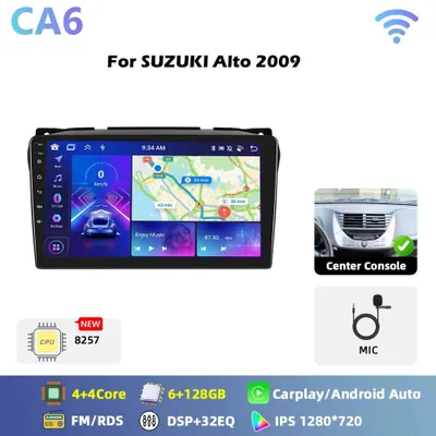 Image de Autoradio Android pour Suzuki Alto 2009 - Format 2 DIN, écran tactile de 23 cm - Processeur Snapdragon 460 à 8 cœurs - 6 Go de RAM, 128 Go de ROM - Navigation GPS, Wi-Fi, FM, RDS - CarPlay, Android Auto - CA6
