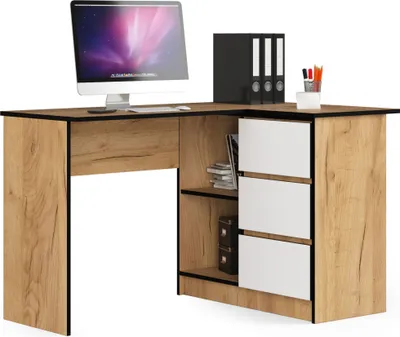Image de Bureau d'angle B16 CLP Droite Chêne Craft Blanc 124,5 cm