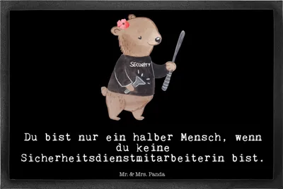 Produktbild von Mr. & Mrs. Panda Schmutzfangmatte Sicherheitsdienstmitarbeiterin Herz 40 x 60 cm - Schwarz - Geschenk, fußmatte, Türmatte, Fussmatte, Schmutzfänger, Bodenvorleger