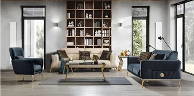 Productafbeelding van Wohnzimmer Polstergarnitur Designer Stoffsofas Sessel