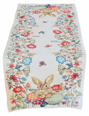 Image de Nappe broderie lapin avec œufs de Pâques printemps chemin de table 35 x 90 cm