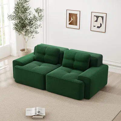 Produktbild von Boneless Modular Sofa, modernes Sofa für Wohnzimmer mit Tiefsitz, bequemes Corduroy-Cloud-Sofa, Loveseat-Kleinsofa, Schlafsofa, Grün