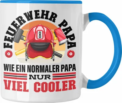 Produktbild von Trendation - Feuerwehr Papa Tasse Geschenk Feuerwehrmann Lustiger Spruch Vatertag (Blau)