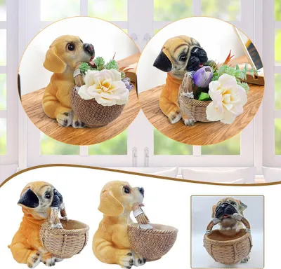 Produktbild von Hund Kleiner Übertopf mit Korb, Harzornament, saftige Blume, Garten, Heimdekoration, Weihnachtsgeschenk