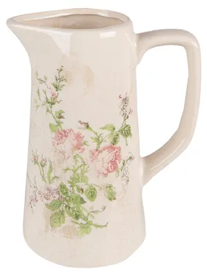 Produktbild von Clayre & Eef Dekorative Kanne 15x10x19 cm Rosa Beige Keramik Blumen