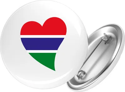 Produktbild von Huuraa Button Gambia Flagge Herz 25mm rund mit Sicherheitsnadel Ansteckbutton Geschenkidee