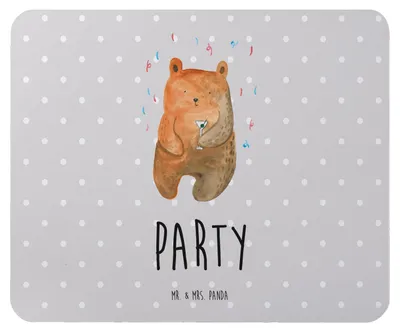 Produktbild von Mr. & Mrs. Panda Mauspad Bär Party - Grau Pastell - Geschenk, Geburtstagsgeschenk, pc, Geburtstag, Lustig, mousematte, Mouse Pad, computer, Teddybär, Mousepad, Feiern