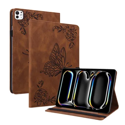 Produktbild von Für Apple iPad Pro 11 2024 Schmetterling Muster Kunstleder Hülle Cover Tasche Case Braun