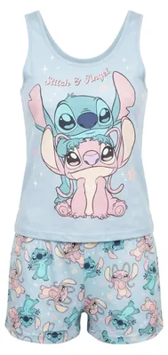 Imagen del producto de Pijama corto de manga corta para mujer, estilo Disney Stitch Angel, compuesto por pantalones cortos y camiseta. Color: lila / talla M