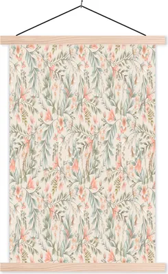Produktbild von MuchoWow® Textilposter Blumen - Pastell - Blätter 120x180 cm mit holzfarbenen Rahmen - Textil-Plakat