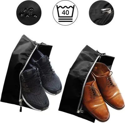Produktbild von Famanu Schuhentasche 2-teiliges Set – Wasserabweisende Schuhsäcke – Schmutzabweisende Reisetasche für Schuhe, Urlaubsschuhbeutel in Schwarz