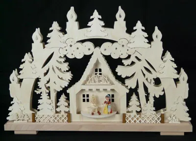 Produktbild von Schwibbogen mit Klöppelfiguren und Beleuchtung BxHxT 50x31x7cm NEU