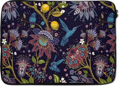 Produktbild von MuchoWow® Laptop Hülle 14 ZollMuster - Vogel - Blume Laptoptasche - Laptoptasche - Stoßsicher - Schutzhaube