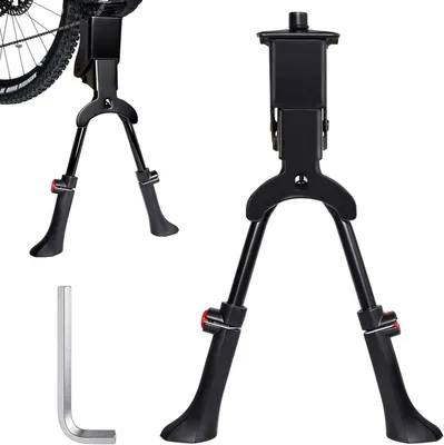 Imagen del producto de Soporte para bicicletas doble, con altura ajustable, para ruedas de 24 a 29 pulgadas, fabricado en aluminio, ideal para bicicletas urbanas y de trekking