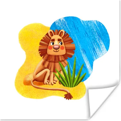 Produktbild von MuchoWow® Poster Löwe - Strand - Meer - Pflanze 75x75 cm - Wand Dekoration