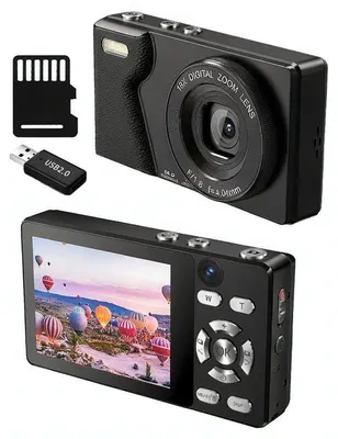 Produktbild von ZELURXX Mini-Digitalkamera mit Dualkamera, 18-fachem Digitalzoom und 32-GB-Speicherkarte, Schwarz