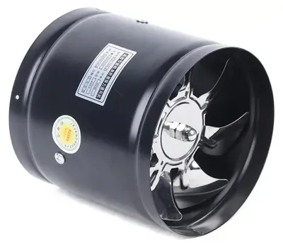 Obrázek produktu pro Axiální trubkový ventilátor – ventilátor do potrubí 150 mm – 600 m³/h – 2800 ot./min – 40 W, 220 V – 7 lopatek – černý