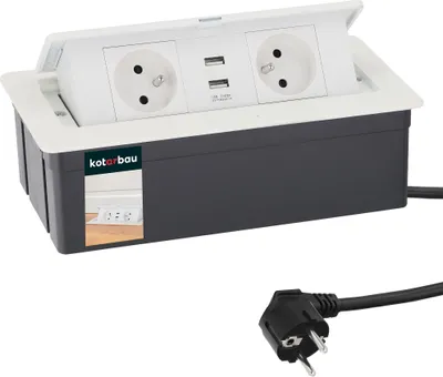 Obrázek produktu pro KOTARBAU® Prodlužovací kabel pod omítku 2 zásuvky + USB Bílý 1,5 M