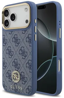 Immagine prodotto di Custodia Guess 4G con logo in strass e compatibile con la tecnologia MagSafe per Apple iPhone 18 Pro Max / 17 Pro Max, colore blu