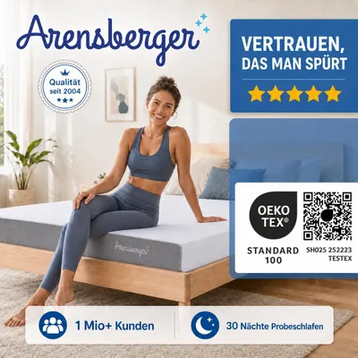 Produktbild von ARENSBERGER LINA, Gelschaum Matratze 140x200 cm – 11 cm NANOCELL® Gel-Schaum – H3 Härtegrad – Atmungsaktiv – Abnehmbarer Bezug 240g/m²