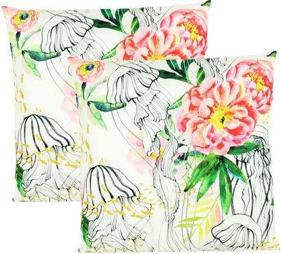 Produktbild von JACK 2er Set 45x45cm Motiv Outdoor Kissenhülle Kissenbezug Hülle Wasserfest Kissen Garten Stuhl Lotus Effekt, Farbe:Wasserblumen