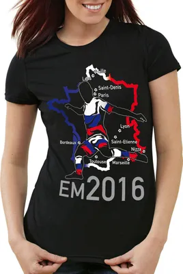 Produktbild von style3 EM 2016 Russland Fan Damen T-Shirt Frankreich alle Spielorte Russia, Farbe:Schwarz, Größe:M