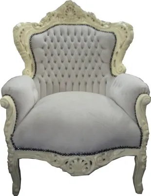 Produktbild von Casa Padrino Barock Sessel King im Antik Stil, Samtstoff in Creme, 120 x 85 x 85 cm