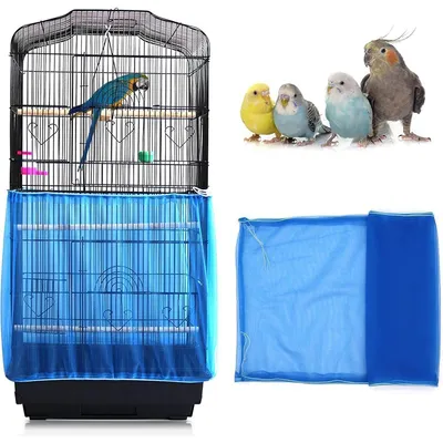 Productafbeelding van Vogelkooi afdekking, blauw, verstelbaar, zaad- en veerverzamelaar, nylonnet
