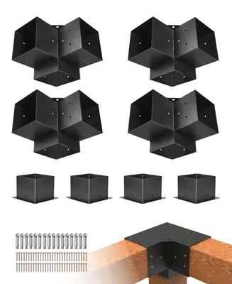 Image de VEVOR Kit de support pour pergola 152,4 x 152,4 mm, 8 pièces, équerre d'angle haute performance à 3 voies, travaux sur bois, socle de poteau DIY, installation facile, poutres en bois pour pavillons, pergolas de terrasse, matériel de pergola de cabane en rondins pour l'extérieur