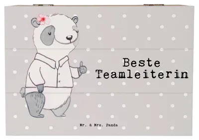 Produktbild von Mr. & Mrs. Panda Box Panda Beste Teamleiterin 22 x 15 cm - Grau Pastell - Geschenk, Abschiedsgeschenk, schmuckbox, Geschenkbox, Geschenkidee, Abschied, schatztruhe