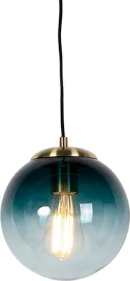 Produktbild von QAZQA - Art Deco Smarte Pendelleuchte I Pendellampe I Hängelampe I Pendellampe I Pendelleuchte I Lampe I Leuchte Messing mit ozeanblauem Glas 20 cm inkl. WiFi ST64 - Pallon Dimmer I Dimmbar I Wohnzimm