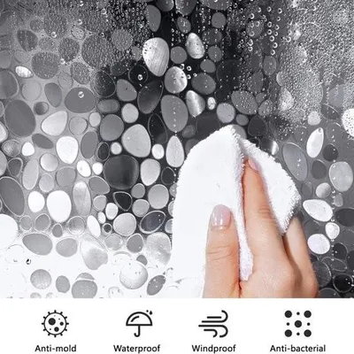 Immagine prodotto di Tenda da doccia, 180 x 200 cm, tenda da doccia impermeabile con magneti di zavorramento sul bordo inferiore, tenda da bagno in PEVA lavabile, antibatterica e antimuffa, tenda da bagno con 12 anelli