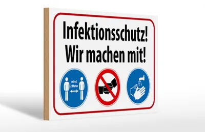 Produktbild von Holzschild Hinweis 30x20cm Infektionsschutz wir machen mit