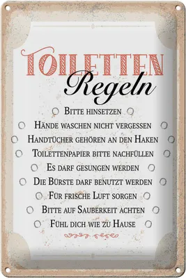 Produktbild von Blechschild Spruch Toiletten Regeln bitte hinsetzen 20x30cm