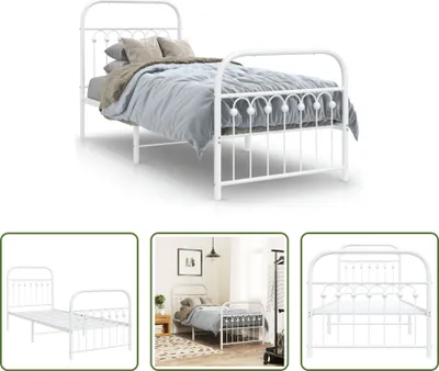Produktbild von The Living Store Bettgestell mit Kopf- und Fußteil Metall Weiß 80x200 cm
