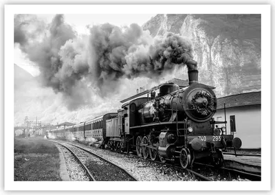 Produktbild von Poster - Poster ohne Rahmen - Zug Schwarzweiß Rauch - 100x70 cm - Wand Bild - Wanddeko - Wandbilder - Kunstposter - Wandposter - Bilder - Kunstdruck - Wanddekoration - Wandbild - P2XAA100x70-4315